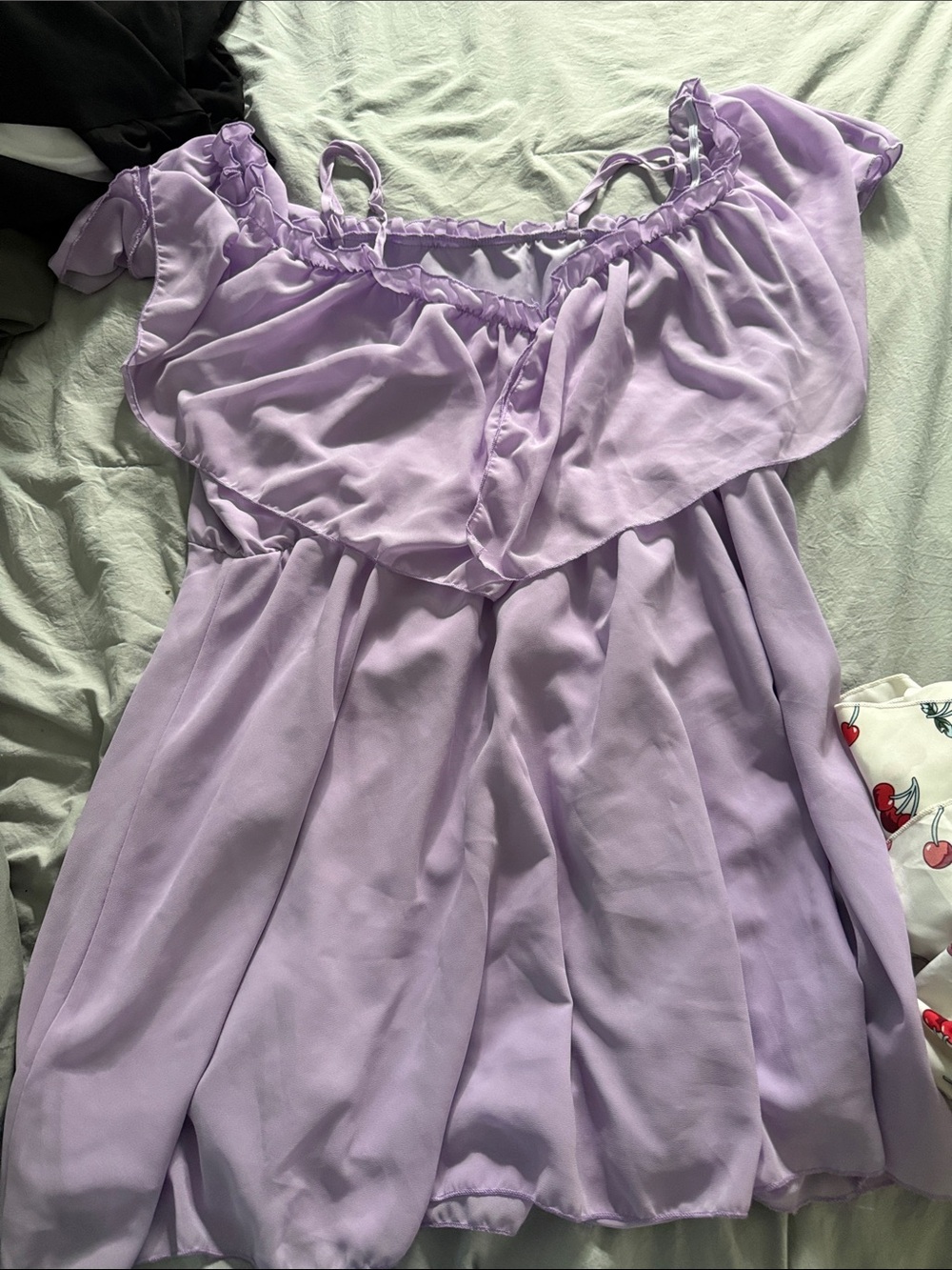 Lilac Ruffle Off-Shoulder Kids Dress - Picture 1 of 1